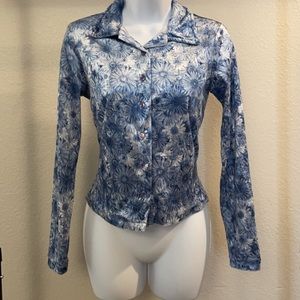 90s / y2k velvet digital graphic long sleeve daisy print sz small